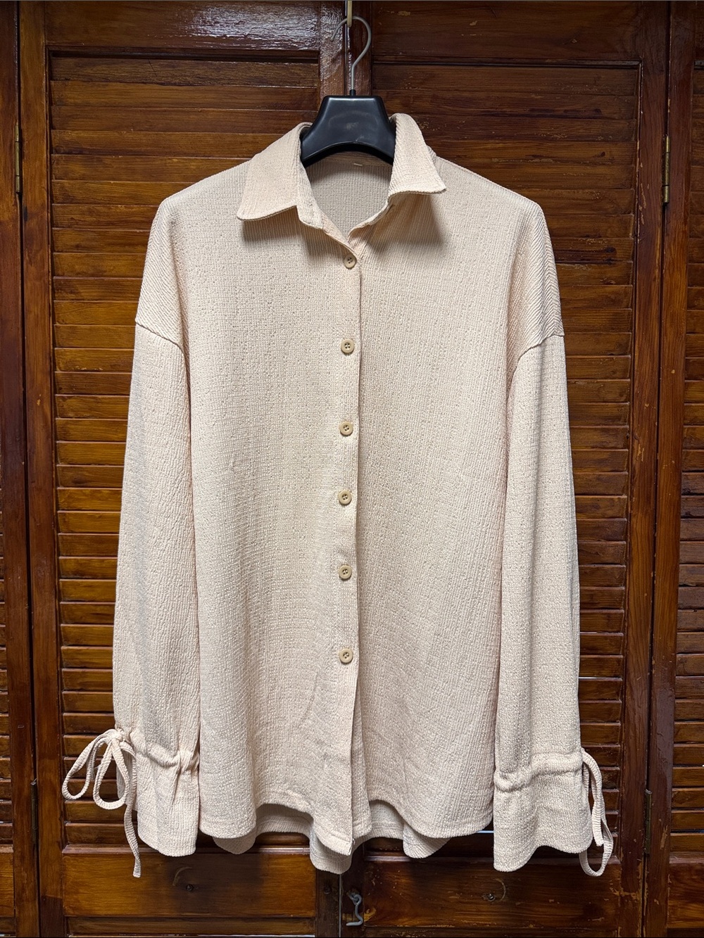 Light Beige Button-Up Shirt with Tie Cuffs and matching pants set